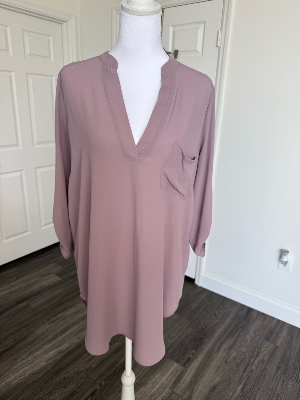 Lush Mauve V-Neck Tunic with Chest Pocket